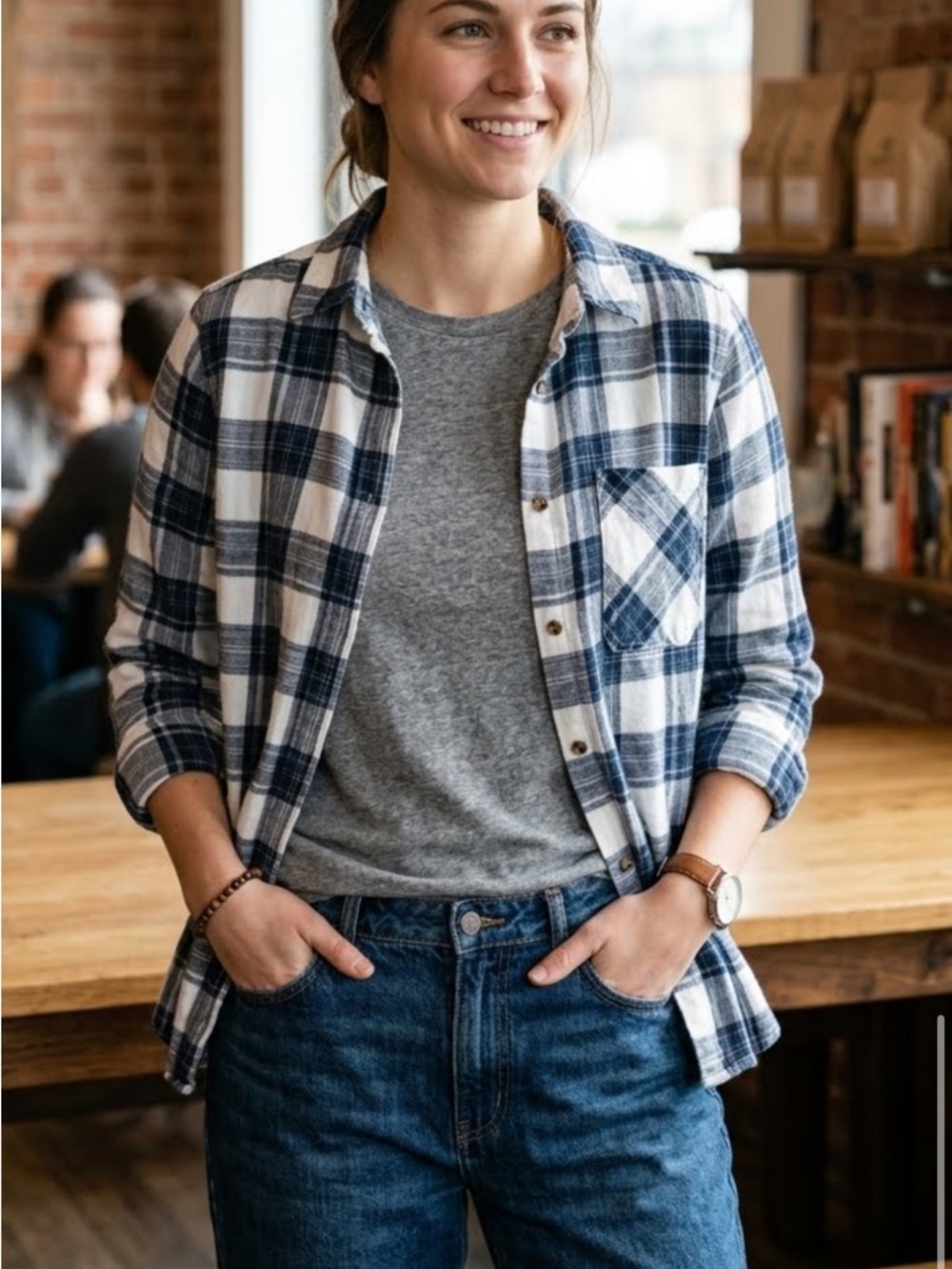 Urban Heritage Blue and White Plaid Button-Down Shirt
